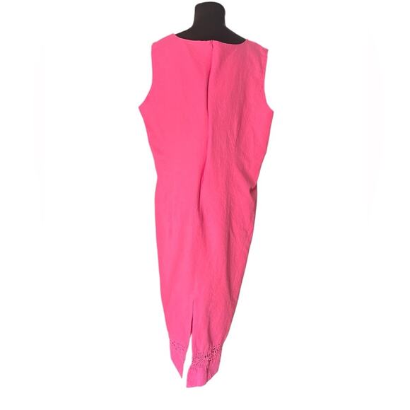 Vtg 90s Pink Linen Blend Crochet Minimalist Midi Resort Sheath Dress 2X Beachy - Picture 3 of 5